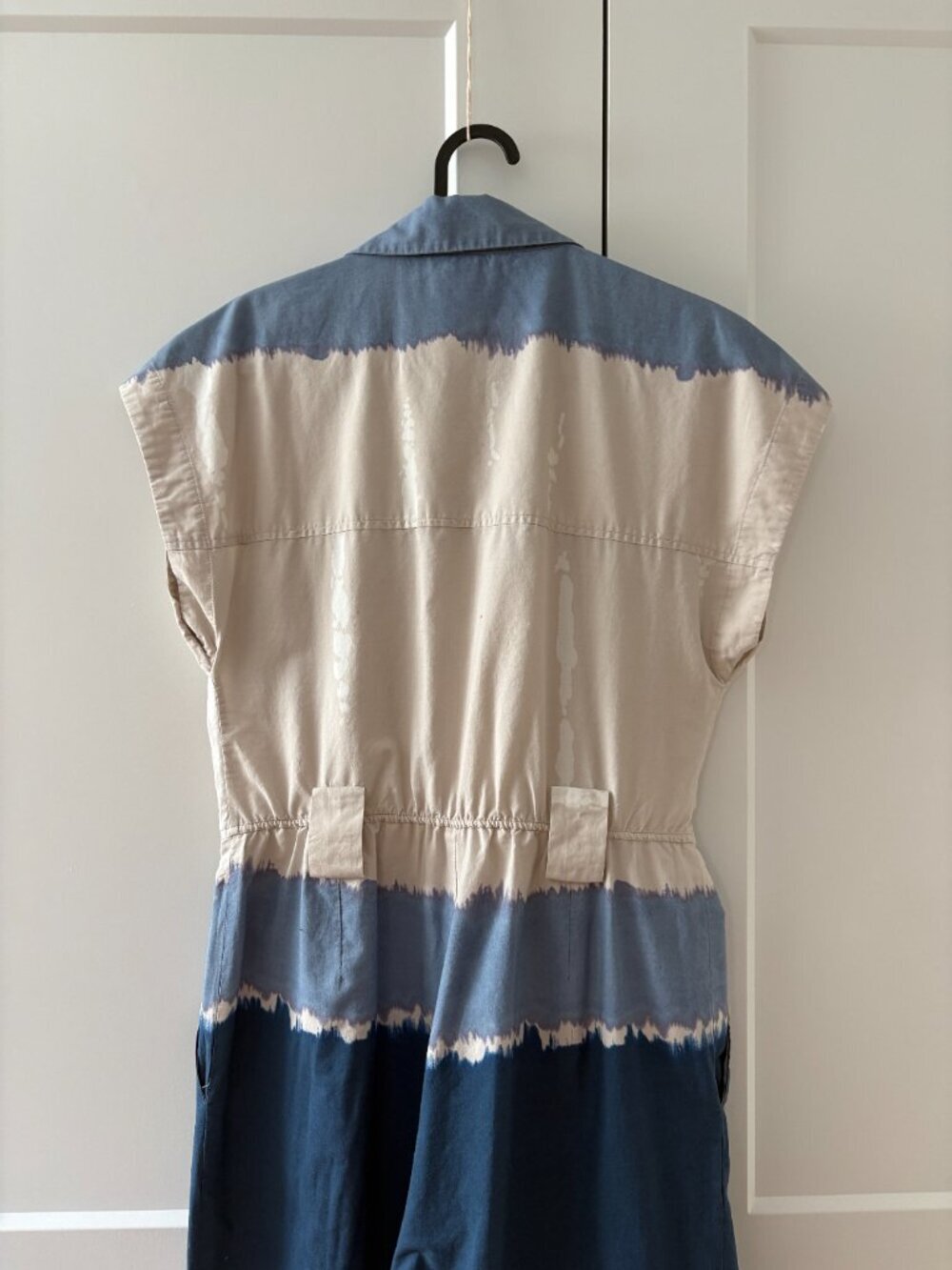 🌟 MASSIMO DUTTI 🌟 WATERCOLOR STRIPE PRINT UTILITY JUMPSUIT BLUE / BEIGE SZ 6 - Picture 10 of 11